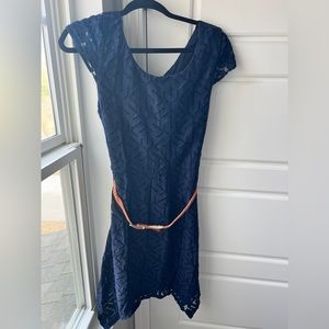 Lace Blue Dress with Belt